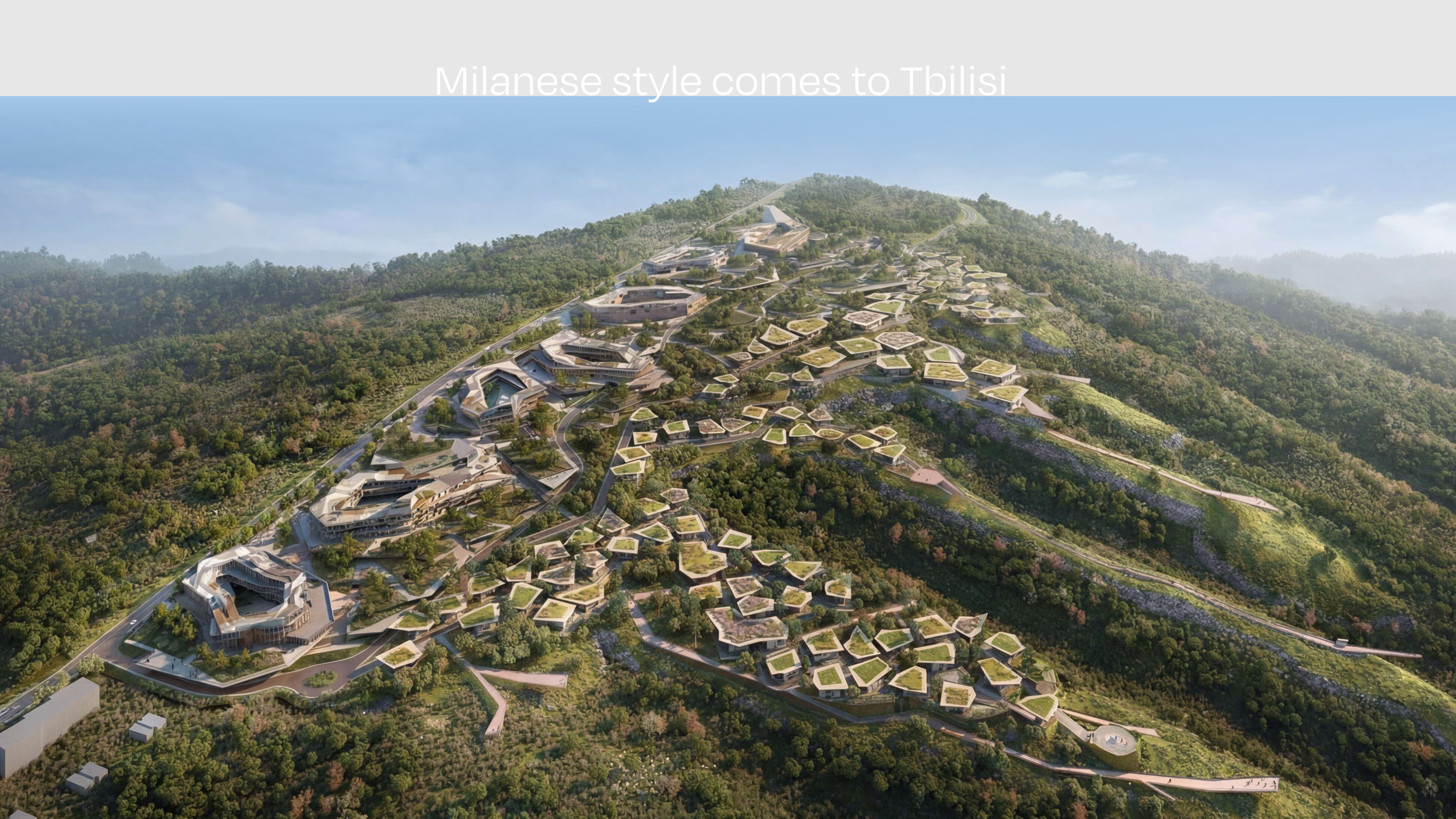 Bird's-eye render of the Mira Verde master development in Tbilisi Hills